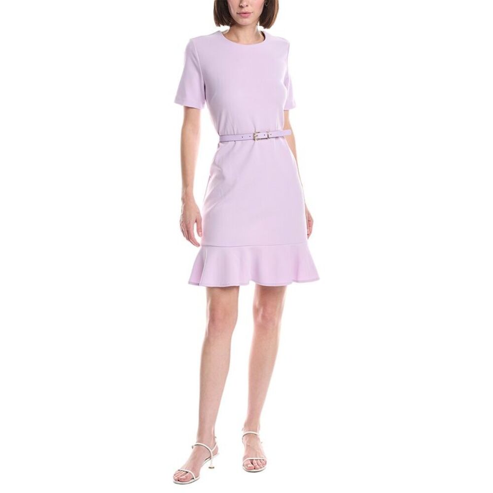 Sharagano Womens  Short Sleeve A Line Dress, Purple